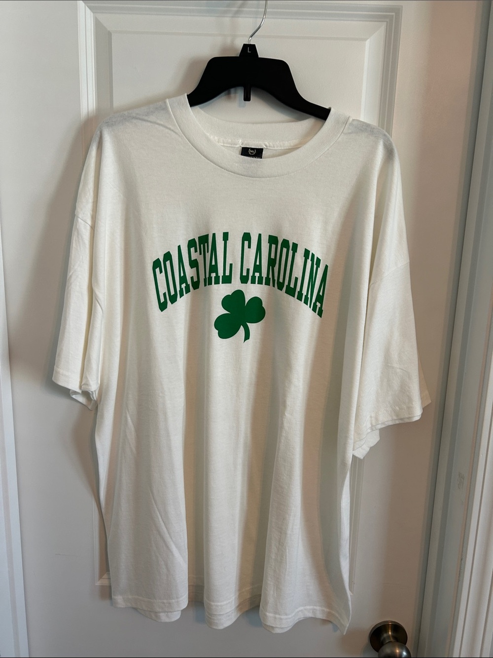 White Short Sleeve Tee with Green Coastal Carolina Print